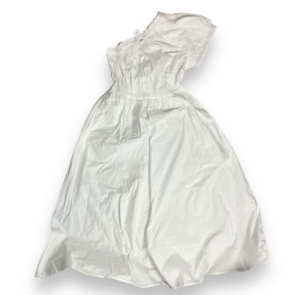 J. Crew Women’s XS White Smocked Cotton Poplin One Shoulder Dress BR403 Pockets - Picture 2 of 12